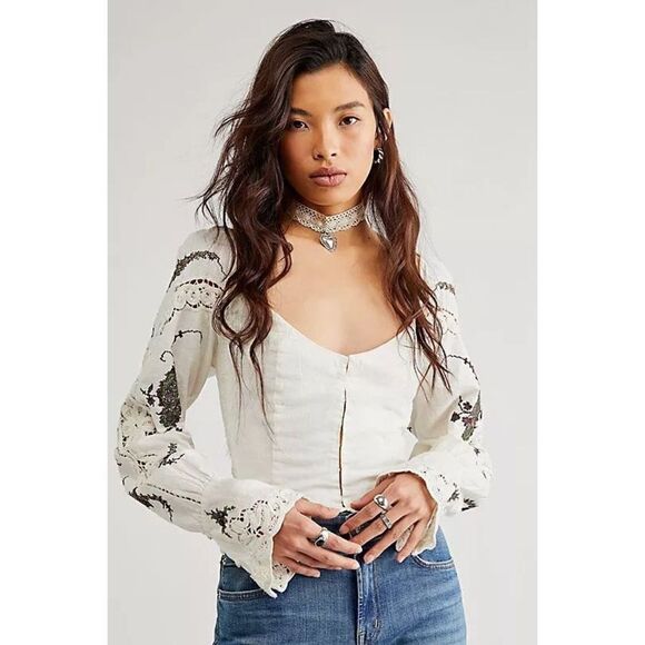Free People Delia Embroidered Top Size M - Picture 1 of 5